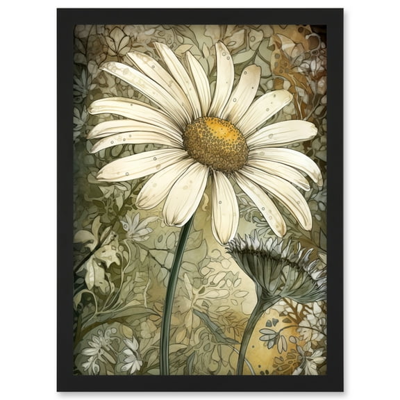 Pastel Watercolour Daisy Flower Bloom Illustration Artwork Framed Wall Art Print A4