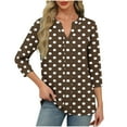 thumbnail image 3 of Feancey 3/4 Sleeve Womens Tunic Tops V Neck Casual Polka Dot Print T-Shirts Loose Fit Dressy Office Work Shirts Soft Cute Tees for Women Brown XL, 3 of 7