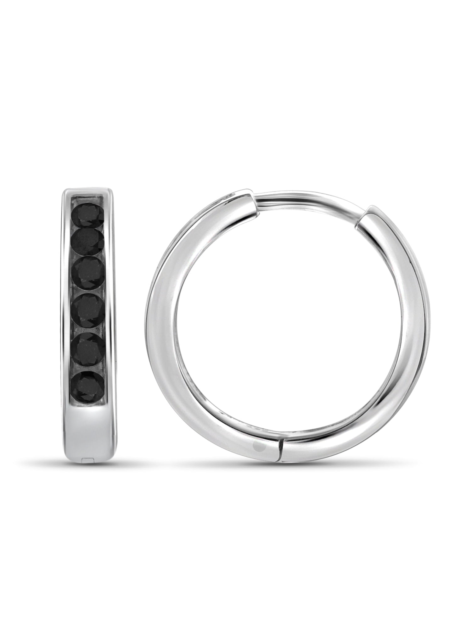 Sterling Silbver Enhanced Black and White Diamond Hoop Earrings 1/4 Carat ctw I2-I3