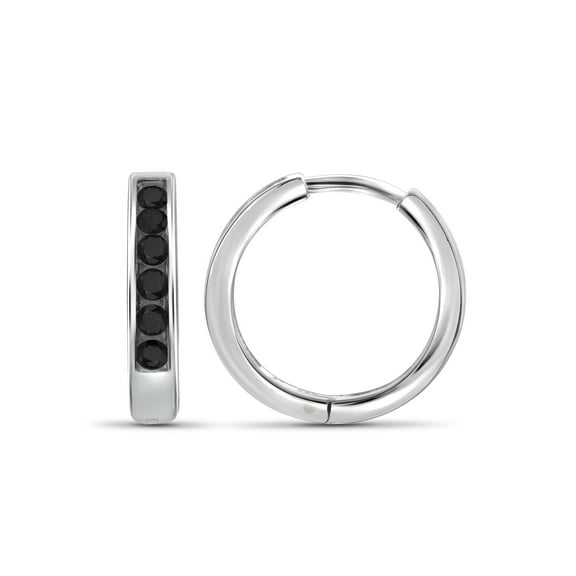 JewelersClub Black Diamond Earrings Women – 1/4 Carat Black Diamonds Sterling Silver Hoop Earrings – Hypoallergenic Hoop Earrings – Small Hoop Earrings Diamond Hoops – Black Hoop Earrings for Women