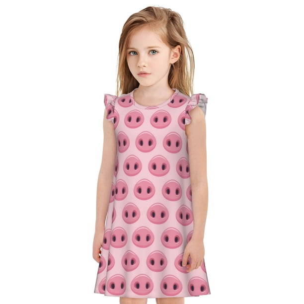 Fotbe Pig Nose Vestido de Dormir para Niñas de 3 a 10 Años, Mangas Cortas, Estilo Princesa, Pijama Camisón con Mangas Voladas-Small