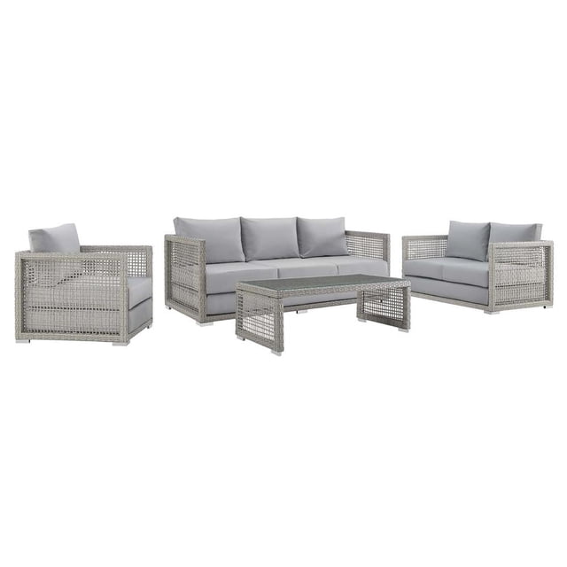 Modway Aura 4-Piece Outdoor Patio Furniture Wicker Rattan Set in Gray Finish
