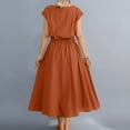 thumbnail image 5 of Diufon Cotton Linen Dresses for Women Elastic Waist Drawstring A-Line Dress Crewneck Cap Sleeve Dress, 5 of 5