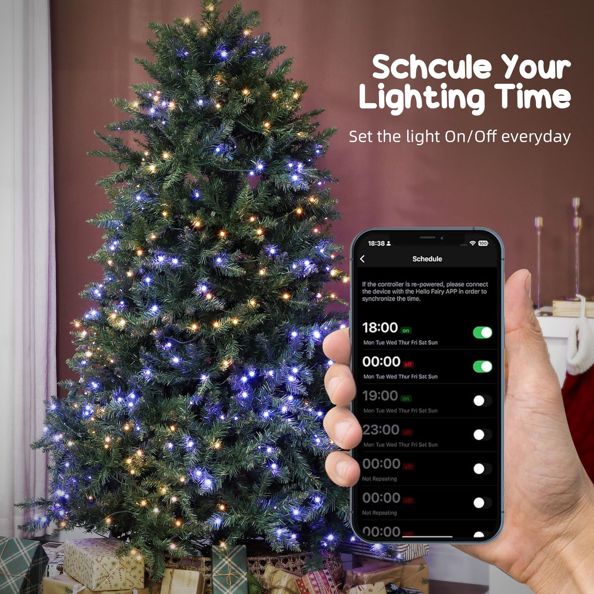 6 ft Prelit Christmas Tree with 448 Full-Spectrum LEDs, Smart App Control, Hinged Branches, 1602 Tips, Indoor Holiday Decoration