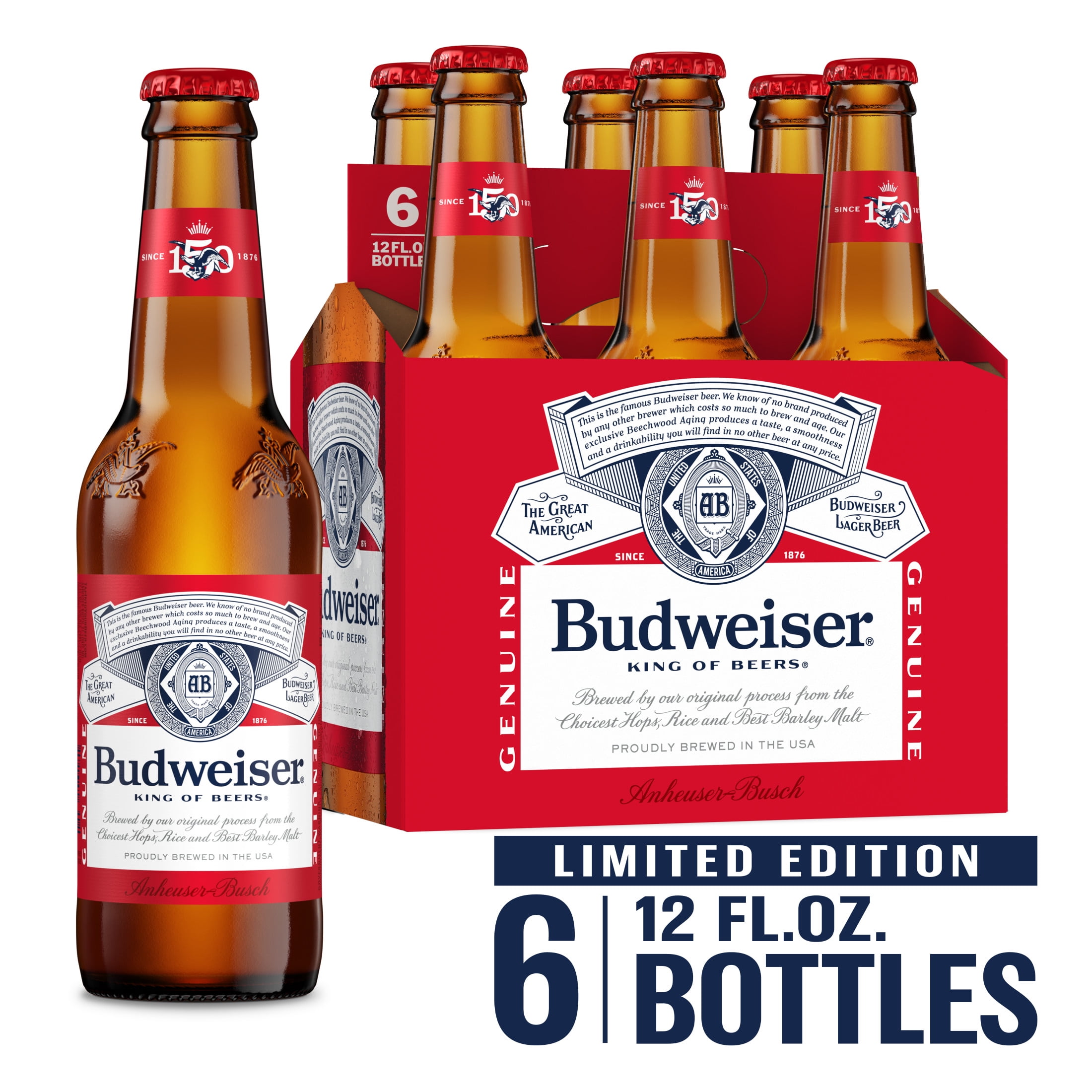 Budweiser American Lager Beer 6 pack 12 fl oz Glass Bottles 5% ABV