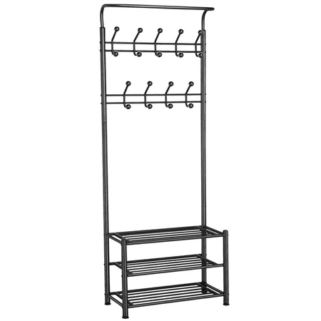Entryway Storage Bench With Coat Hooks Yaheetech Clothes Coat Stand, Shoes Rack Umbrella Stand, Entry Storage, Max Load Capicity Up to 148.8lbs, Black ()