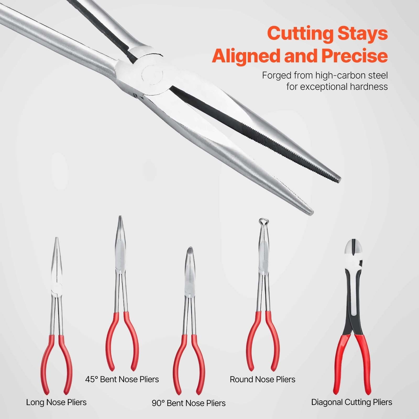 Needle Nose Pliers Set 5 Pcs, 11 Inch Long Reach Pliers with Storage Bag - Professional Plier Set for Electronics, Jewelry Making, Crafts & Repairs