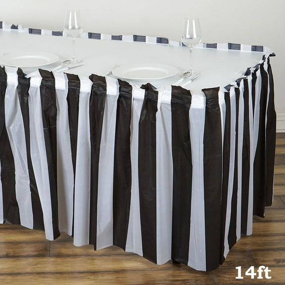 BalsaCircle 14 feet x 29" Black White Stripe Table Skirts Wedding Party Decorations Catering