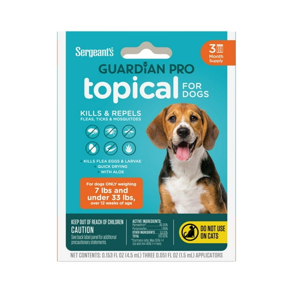Sergeant's GUARDIAN Pro Flea & Tick Topical for Dogs, 7-33 lbs, 3 Count