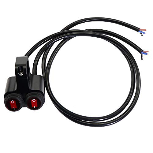 12v 16A Waterproof Motorcycle ATV 1 inch Handlebar Double Control Kill Button Switch Headlight Hazard Brake Fog Light ON Off Switches Red CNC Aluminium Alloy Handlebars Switches 
