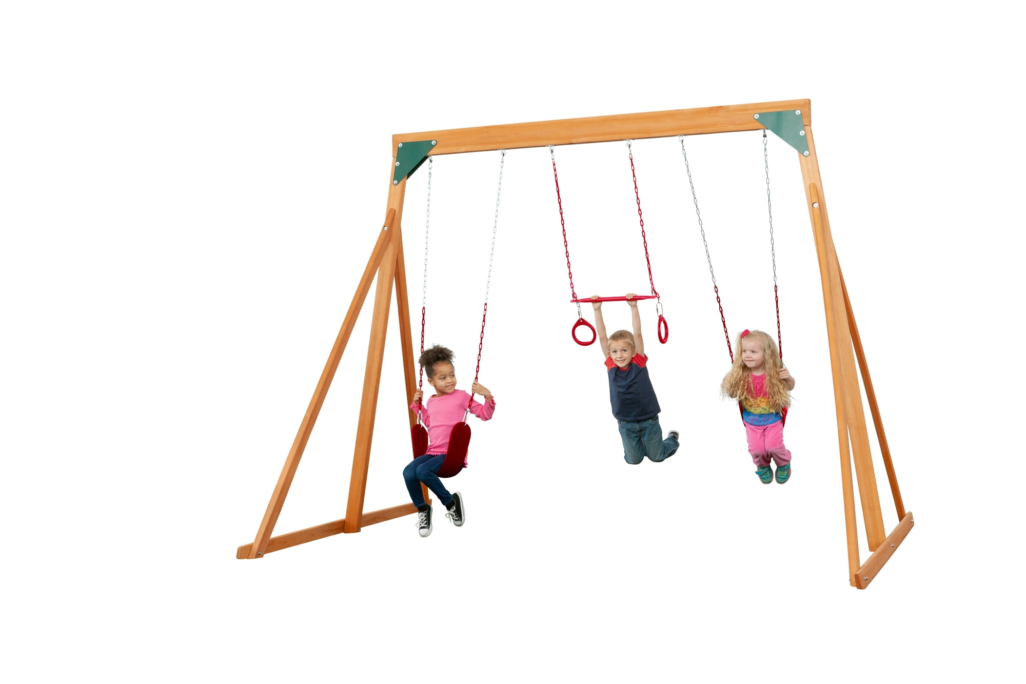 Trailside Cedar Swingset with Belt Swings and Trapeze Bar, All Wood