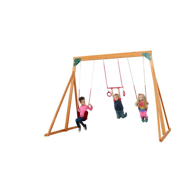 Trailside Cedar Swingset with Belt Swings and Trapeze Bar, All Wood