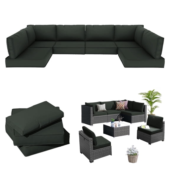 Geemuslly 14-Piece Outdoor Sectional Replacement Cushion Set, Waterproof 6-Seat Patio Cushions, Dark Grey