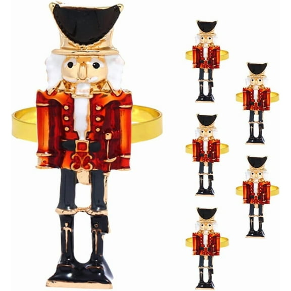 Dalrosia 6pcs Nutcracker Metal Napkin Rings Christmas Napkin Holder Rings for Cloth Napkins Christmas Nutcracker Solider Napkin Holder Decorative Xmas Holiday Serviette Buckles for Dinner Table