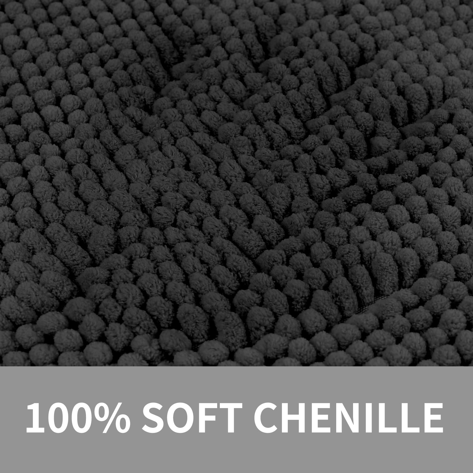 3 Pieces Bath Mat Set, Soft Chenille Bathroom Rugs Mat, Absorbent Spa Shaggy Bath Rugs Set, Machine Washable & Non Slip Bath Mats for Bathroom, Tub, Shower（Black）