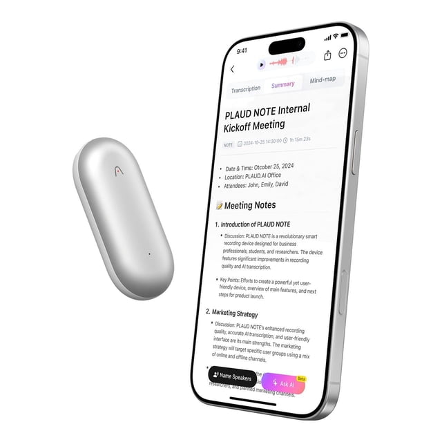 AI Voice Recorder PLAUD NotePin Voice Recorder 64GB Lunar Silver