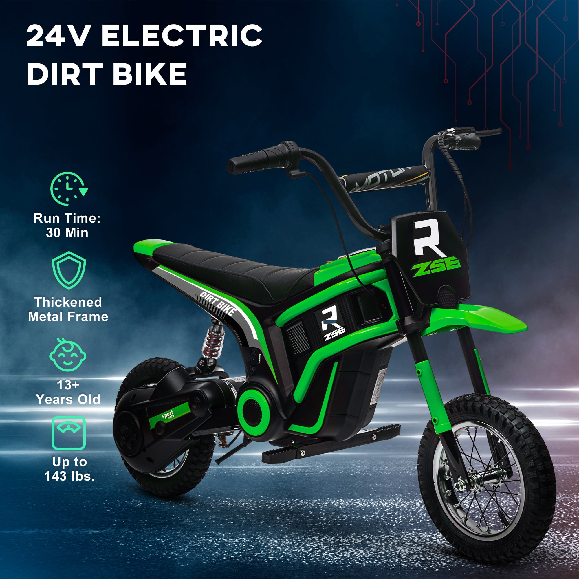 Aosom 24V 350W Electric Dirt Bike, up to 15 MPH w/ Twist Grip, Green