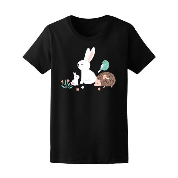 Cute Forest Rabbit Hedgehog Bird T-Shirt Women -Image by Shutterstock, Female Large