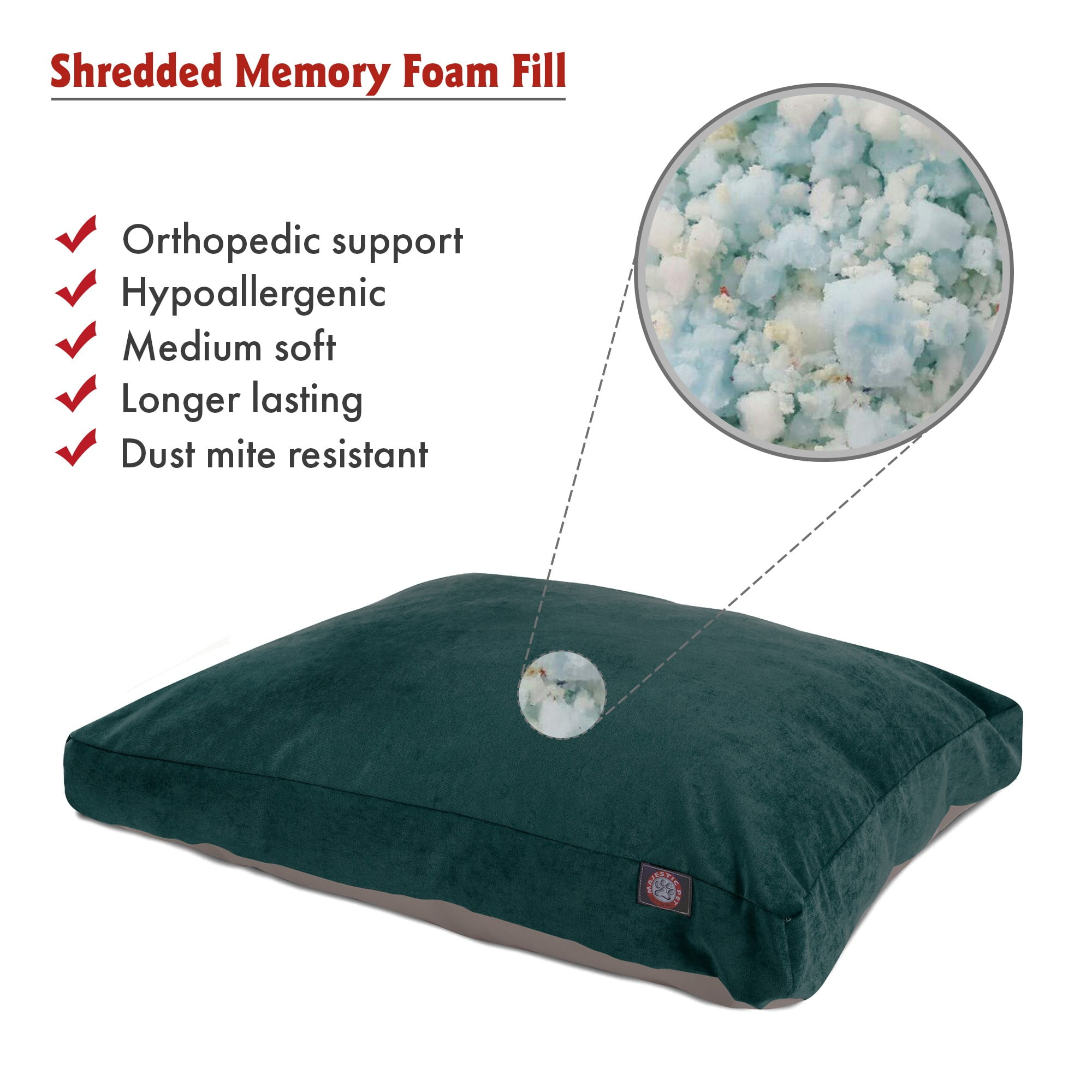 Majestic Pet | Villa Velvet Shredded Memory Foam Rectangle Pet Bed For Dogs, Removable Cover, Marine, Medium
