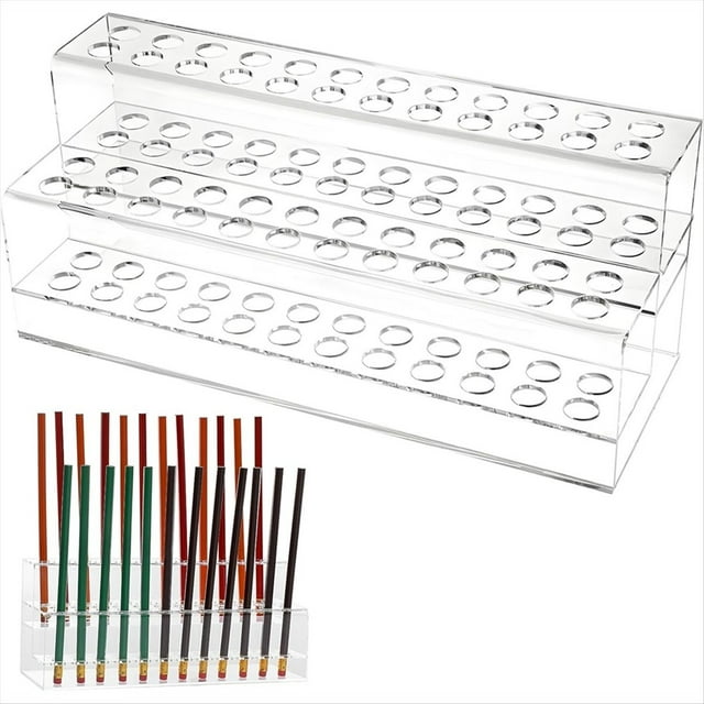 Portalápices Acrílico de 48 Ranuras, Expositor de Lápices de 2 Niveles, Soporte de Escritorio Transparente para Cejas, Ideal para el Hogar, la Oficina y la Escuela.
