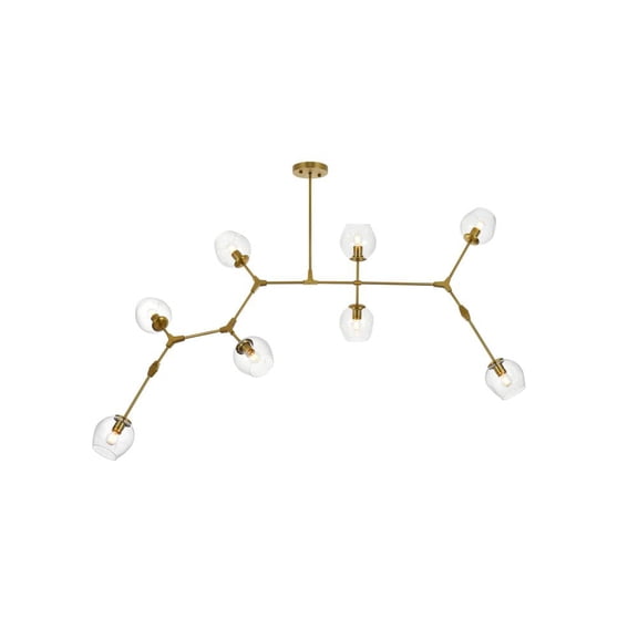 Elegant Lighting Cavoli 74" 9-Light Metal & Glass Chandelier in Brass/Clear