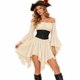 thumbnail image 4 of 2026 Women Renaissance Dress, Pirate Style High Waist Dress with Corset Belt Irregular Hem for Halloween Holiday Party Stage Show, 4 of 5