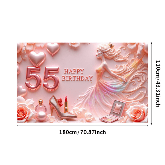 Yatrandify Elegant Design Happy Birthday Banner Glitter Theme 55 Birthday Celebration for Women Glamorous Party Pink Decor