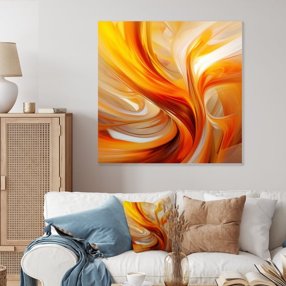 Designart "Warm Fractal Design in Orange VII" Fractals Metal Art Living Room