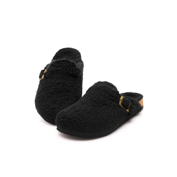 Women's Platform Clogs Sherpa Cover Mules Cork Footbed Winter Potato Shoes