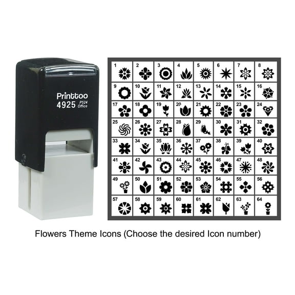 Printtoo Personalized Flowers Theme Icons Rubber Stamp Self Inking Stamper 24 mm-Black