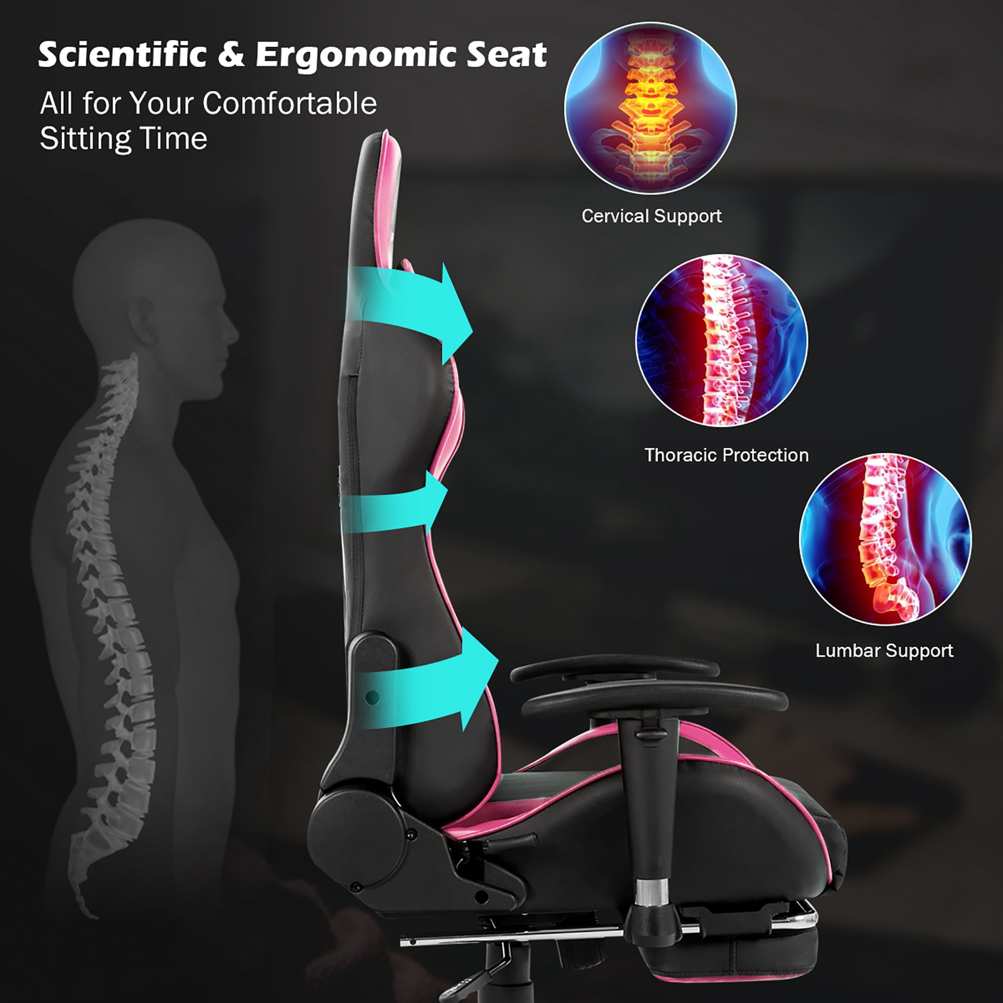 Goplus Office Massage Gaming Chair Reclining Swivel Racing with Footrest  Pink
