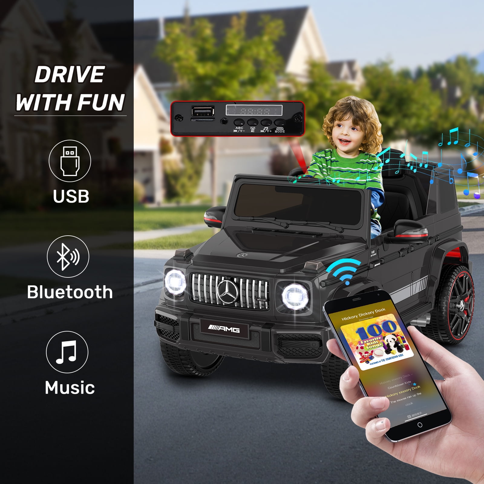 TOKTOO 12V Powered Ride on Toy Mercedes-Benz G63 Licensed for Kids, Electric Toddler Ride on Car w/Parent Remote Control, MP3, LED Headlight, Gift for Boys Girls Aged 2-4 Years, Black