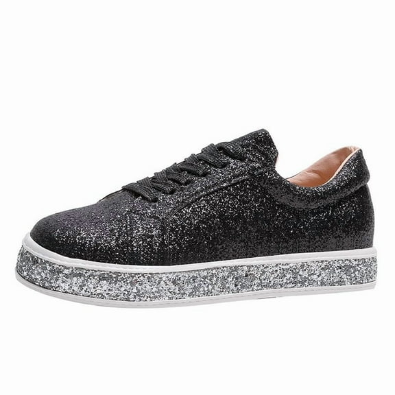 Elegant Sparkle: Women's Bedazzled Platform Sneakers | Glitter Rhinestone Fashion Shoes for Party & Prom