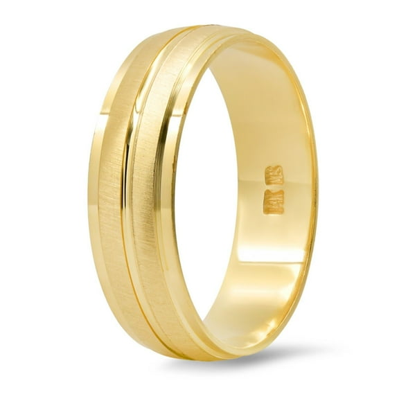 14K Yellow Gold Satin Brushed Finish with Ridge Solid Gold 6mm Unisex Wedding Band