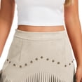 thumbnail image 6 of Western Cowgirl Fringe Skirt,High Waisted Mini Suede Skirts,Country Concert Rave Festival Booty Tassel Bottoms, 6 of 7