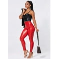 thumbnail image 3 of TZLDN Womens Faux Leather Leggings PU Leather Sexy Tights Stretchy Pants Butt Lifting Tummy Control Slim Fit Body Shape Versatile Trousers Red,S, 3 of 7