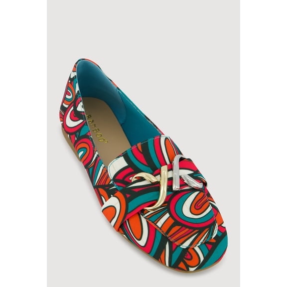 Women's Two Tone Metallic Pendant Detail Flats