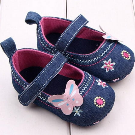

DNDKILG Baby Toddler Girl s Butterfly Embroidered Flats Mary Jane Newborn Infant Spring Summer Fall Cirb Soft Sole First Walkers Shoes Blue 0-18M