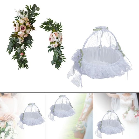 Romantic Wedding Arch Wreath Flower Arrangement Handmade Flower Girl Basket Anniversary