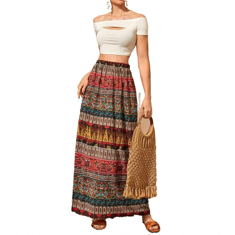 Boho maxi skirt stretch discount
