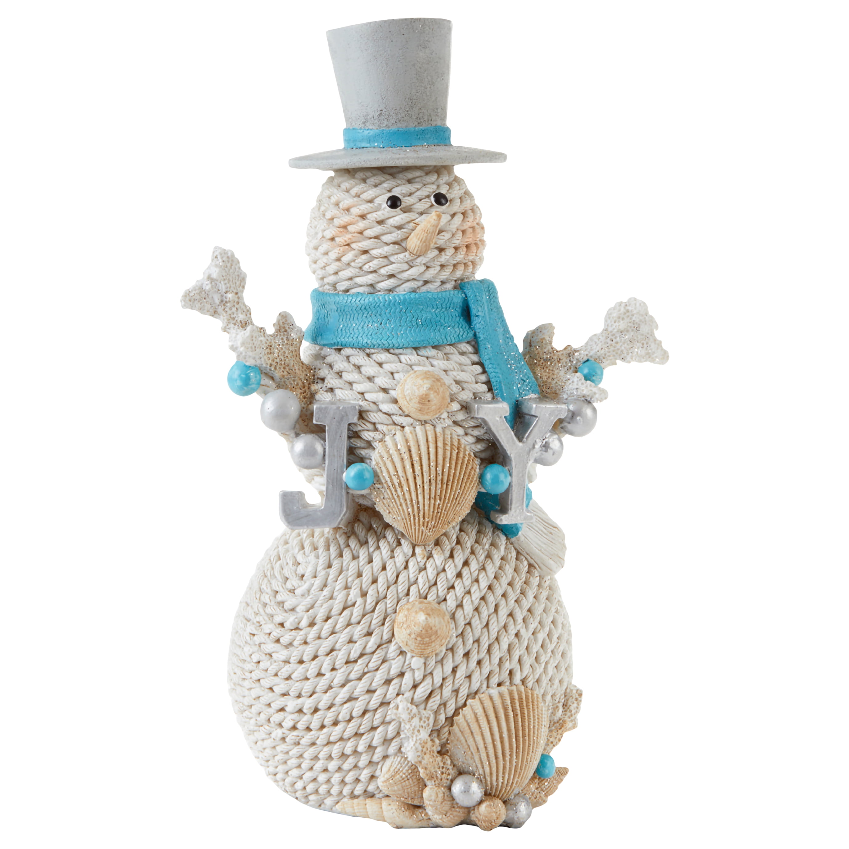 Soft Blue Coastal Snowman Joy 8.5 inch Resin Decorative Tabletop