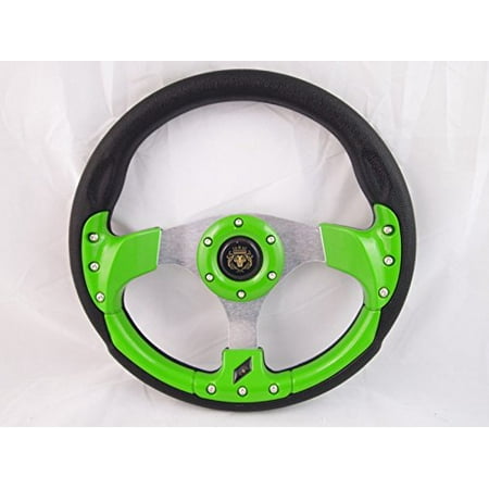 Rhino Parts Yamaha New World Motoring YAMAHA GOLF CART & POLARIS RHINO Green steering wheel W/ CHROME Adapter 3 spoke ()