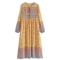thumbnail image 2 of Vintage Chic Women Long Sleeve Tie Neck Ethnic Floral Print Beach Bohemian Maxi Dress Loose Kaftan Lady Rayon Boho Dresses Robe, 2 of 9