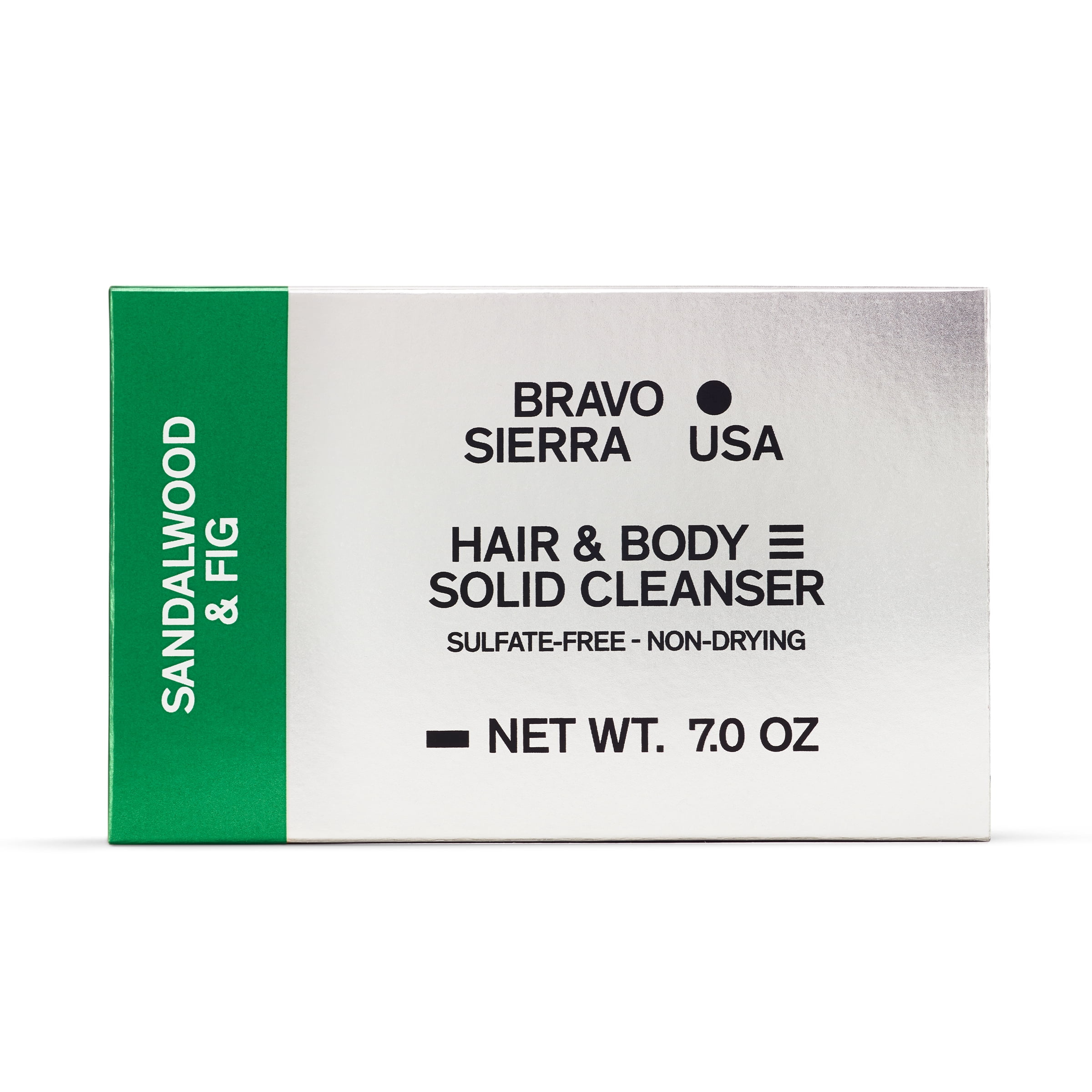 Bravo Sierra Hair & Body Bar Cleanser for Men, Sandalwood & Fig, All Skin Types, 7 oz
