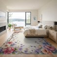 thumbnail image 3 of ODIKA 9'x12' Washable Area Rug Purple Beige Wreath Trailing Vines Scattered Buds Pink for Dining Room, Basement, Large Office, Non-Slip Chair-Friendly, 3 of 7