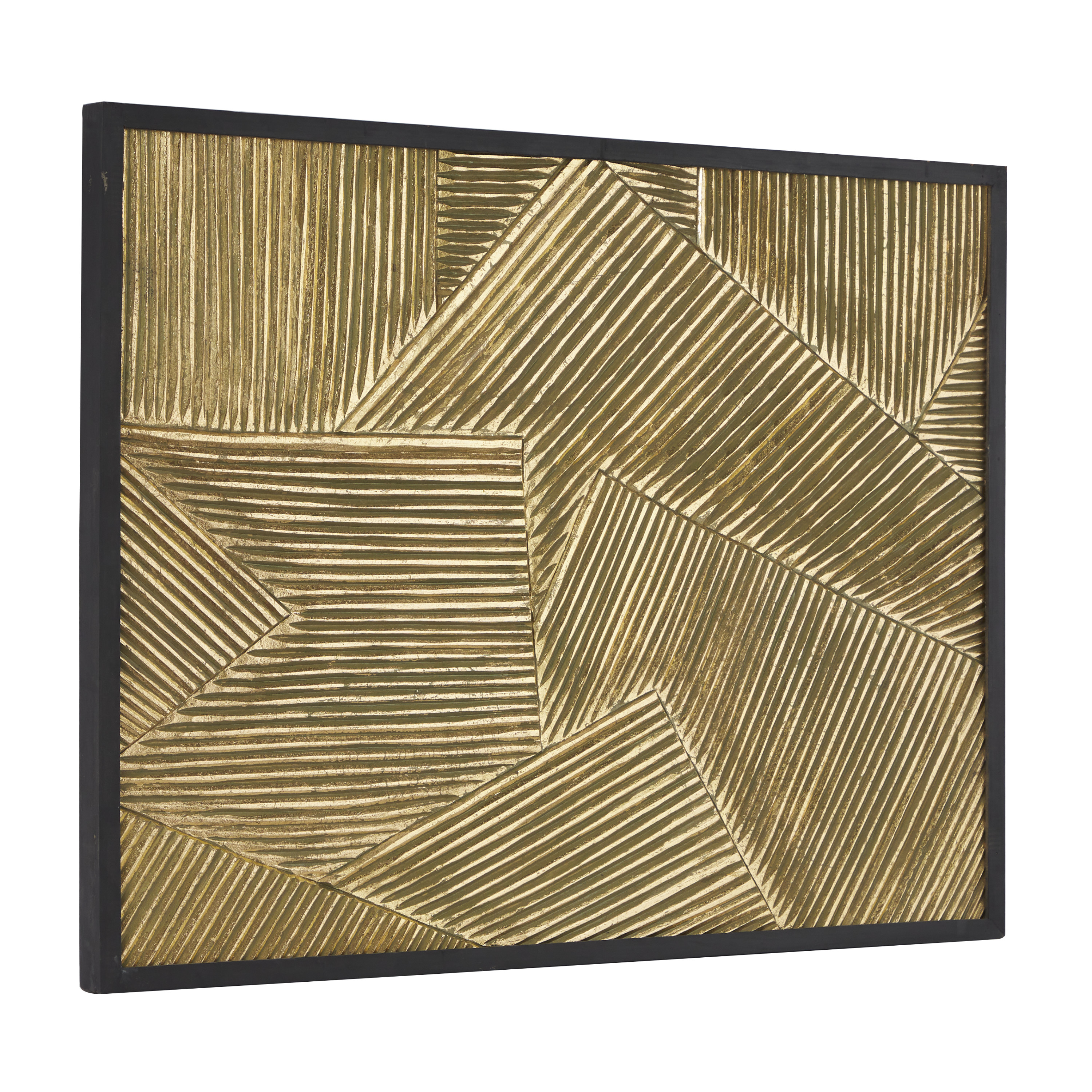 DecMode Gold Wood Carved Radial Geometric Wall Decor with Black Frame