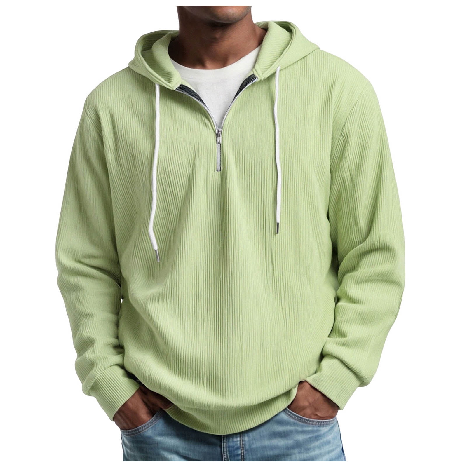 GEWSEY Cotton Linen Hoodie for Men Long Sleeve Zip Up Hooded Casual Hawaiian Beach Yoga Sweatshirt (Green L)