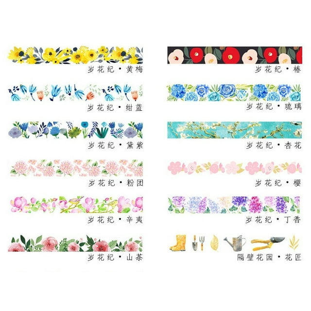 Japan Flowers Theme Masking Printing Tape Washi Paper Decoration Tapes 15mm*7M