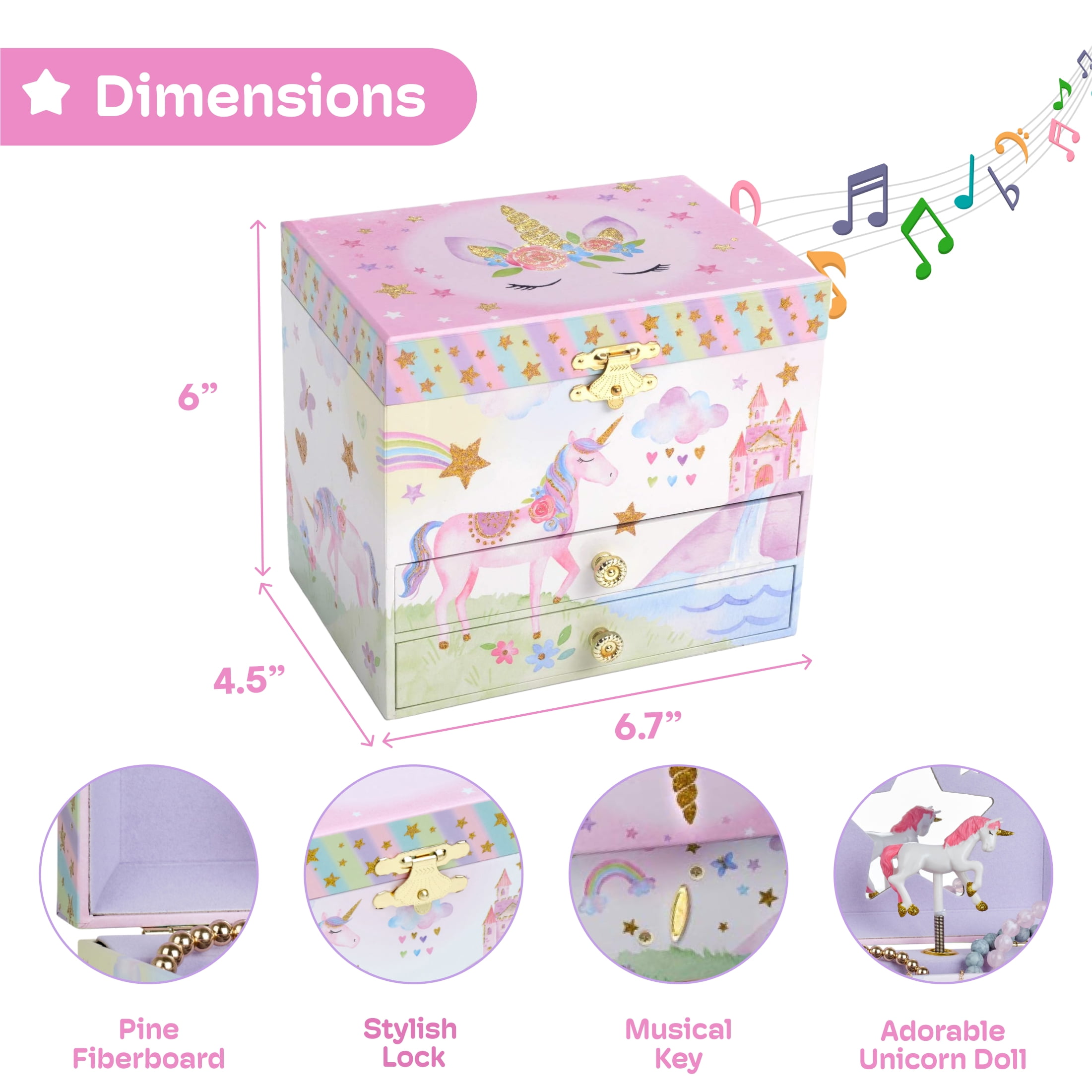 Jewelkeeper Children's Musical Jewelry Box, Unicorn Design with 2