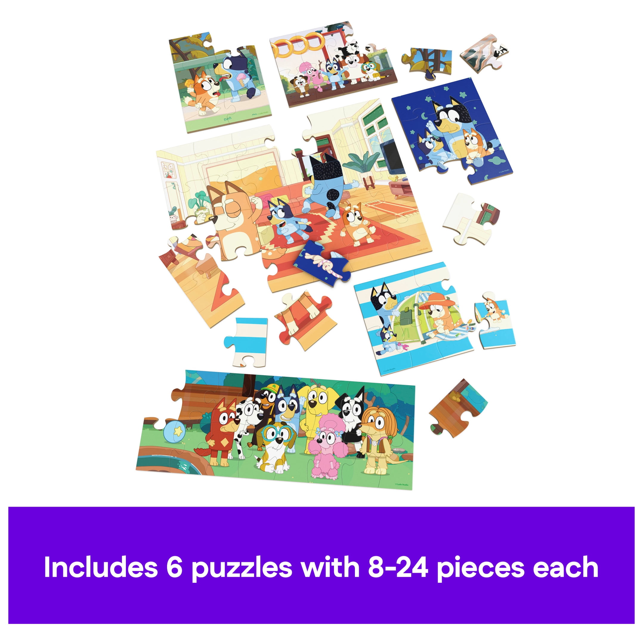 Spin Master Games, 6-Pack Of Bluey Wood Jigsaw Puzzles for Kids Ages 3 and up
